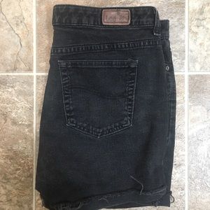 Black denim shorts